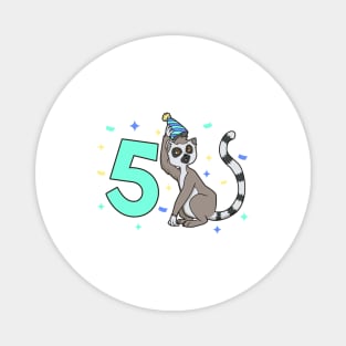 I am 5 with lemur - kids birthday 5 years old Magnet